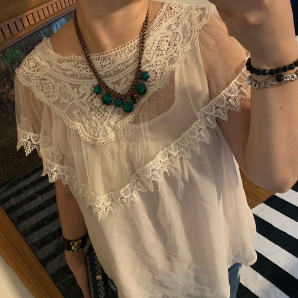 (New) Lace Chiffon Babydoll Top - Picture 7 of 10